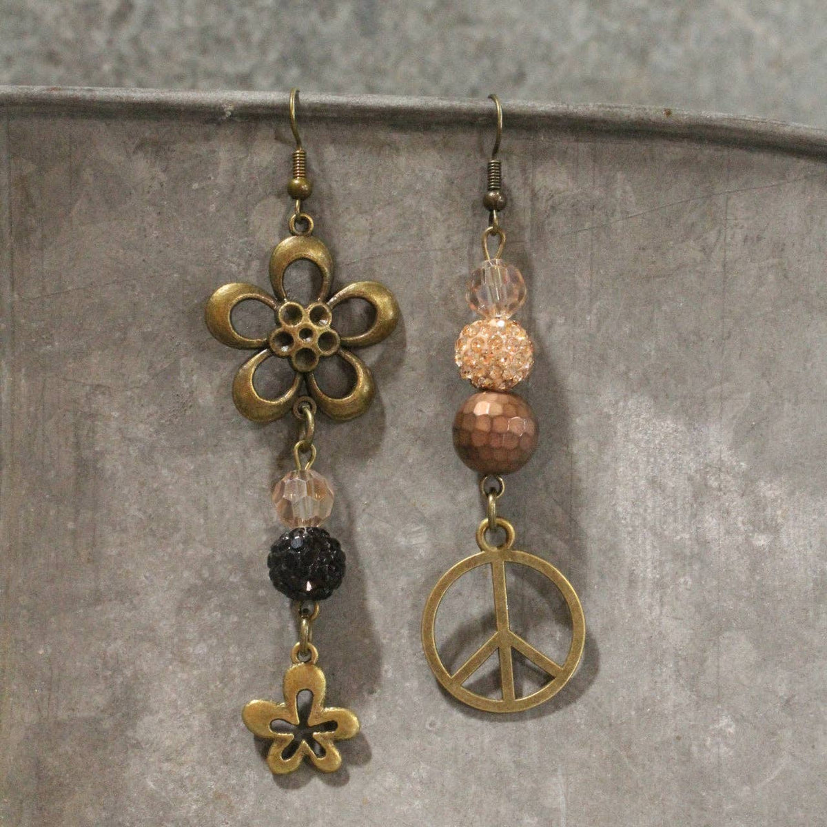 Primitive Peddler Peace & Flowers Dangle Earrings