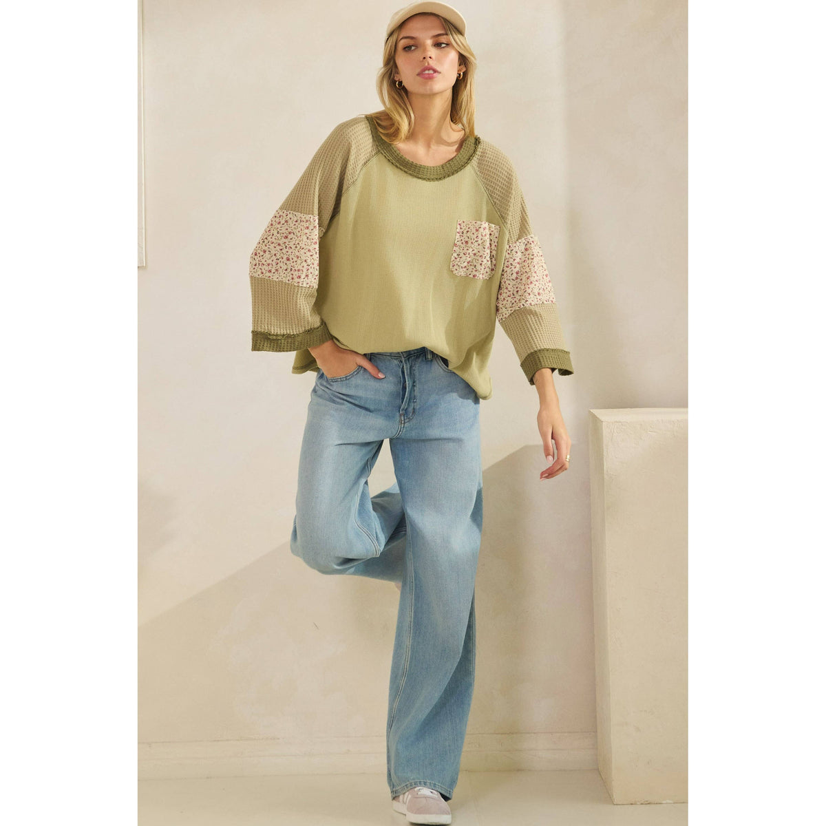 BLOSSOM PATCHWORK WAFFLE TOP