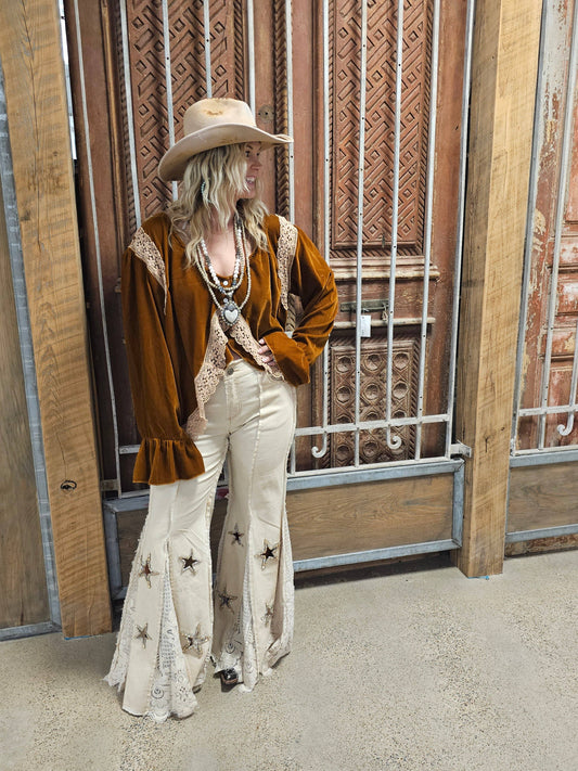 Sequin and Lace Bellbottom Pants