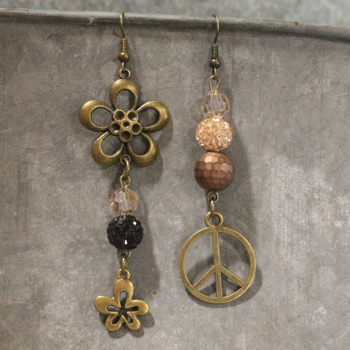 Primitive Peddler Peace & Flowers Dangle Earrings
