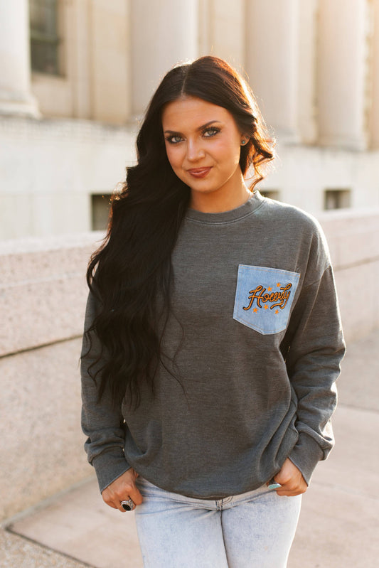 TH2505-DENIM POCKET TOP- VINTAGE BLACK