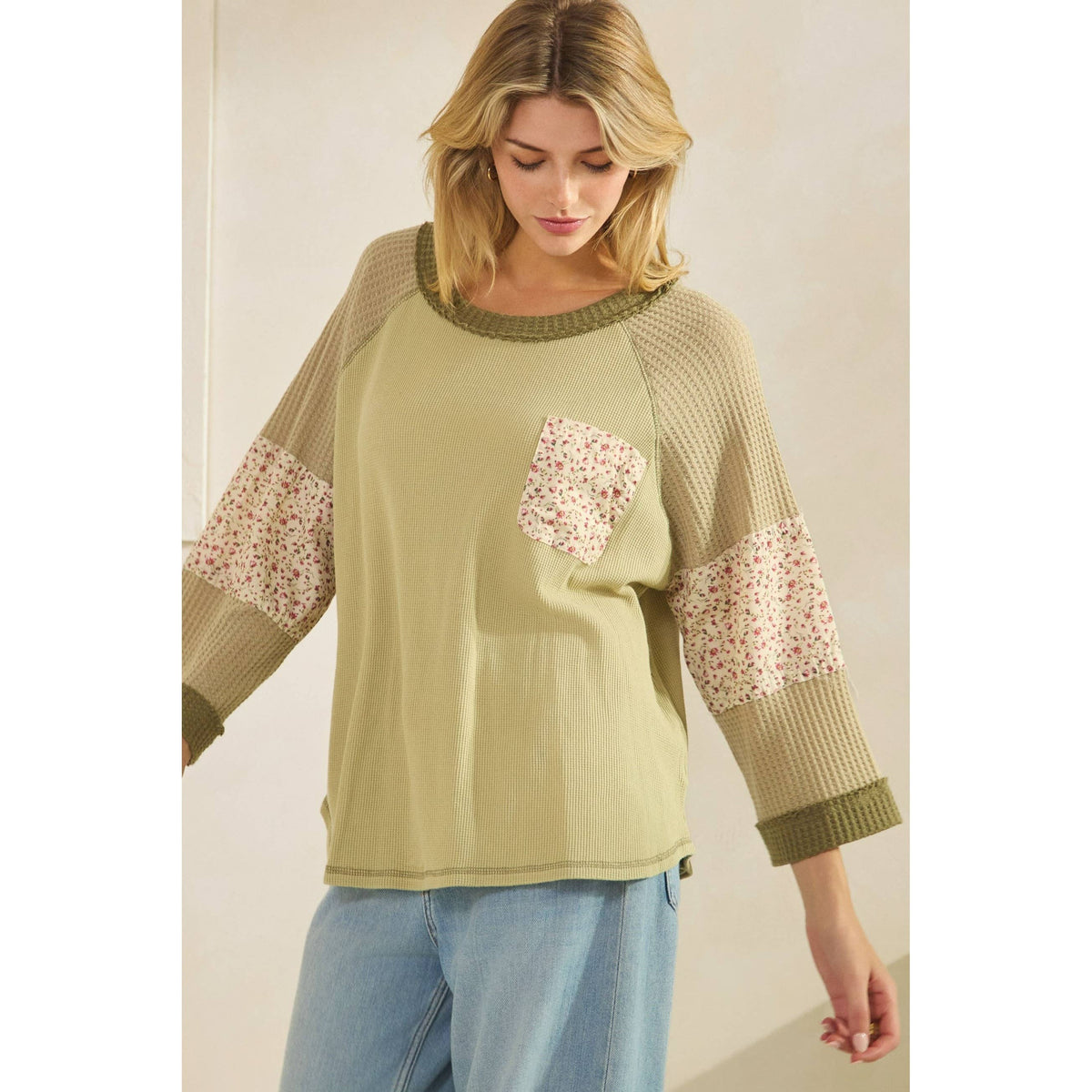 BLOSSOM PATCHWORK WAFFLE TOP