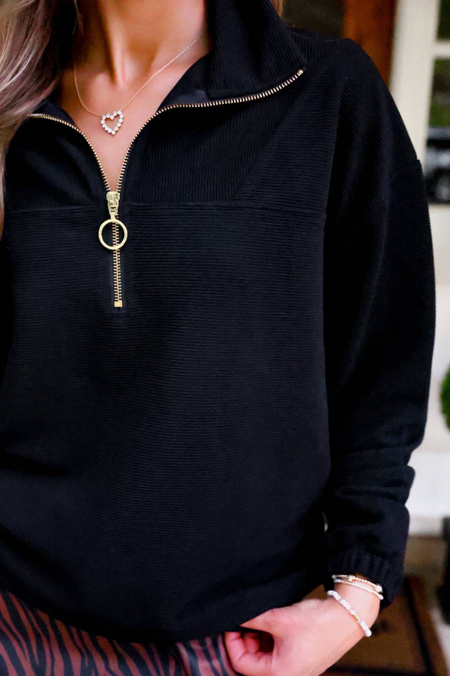 Jess Lea Black Ribbed Quarter Zip Pullover