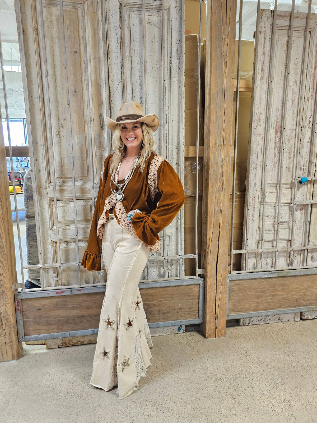 Sequin and Lace Bellbottom Pants
