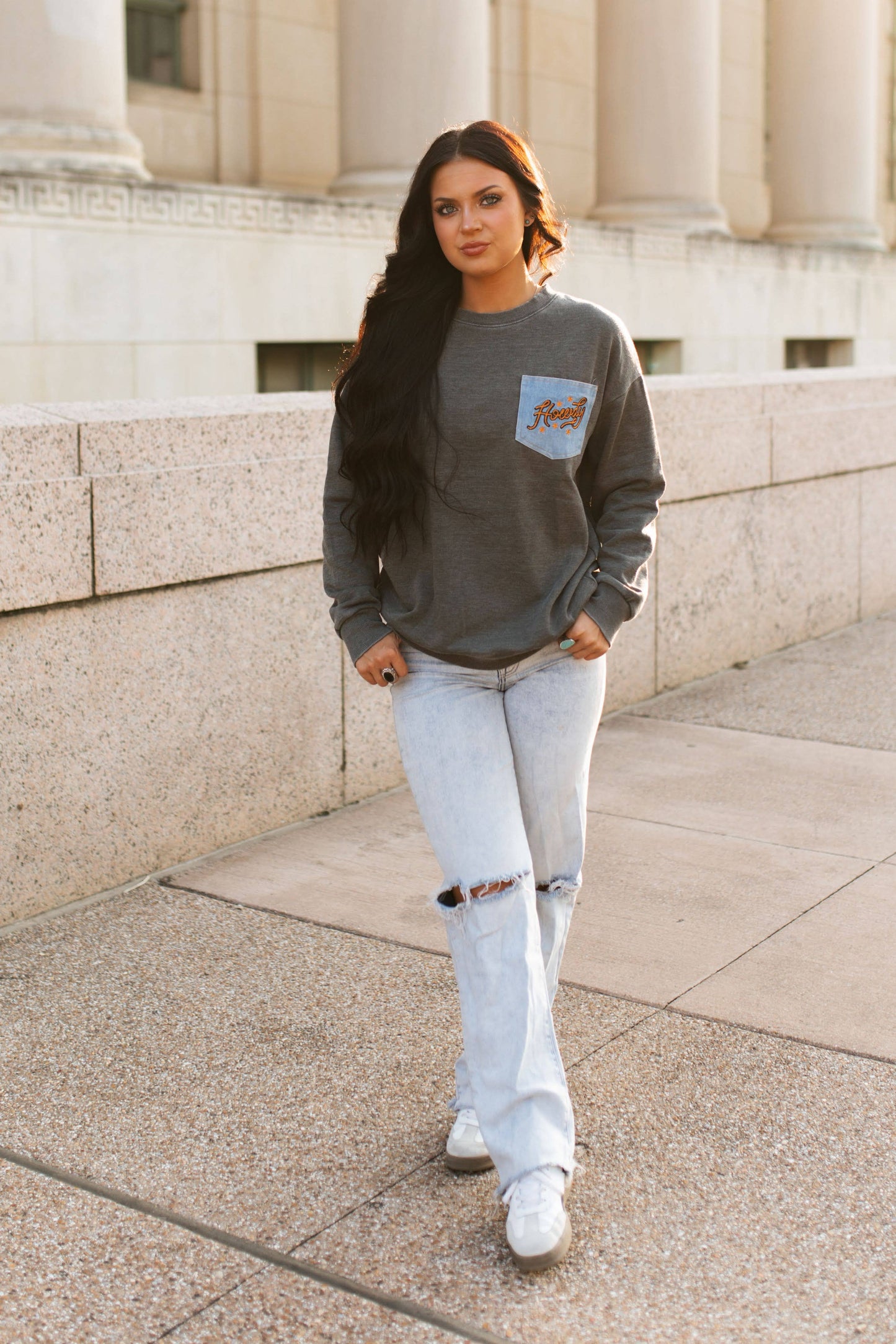 TH2505-DENIM POCKET TOP- VINTAGE BLACK