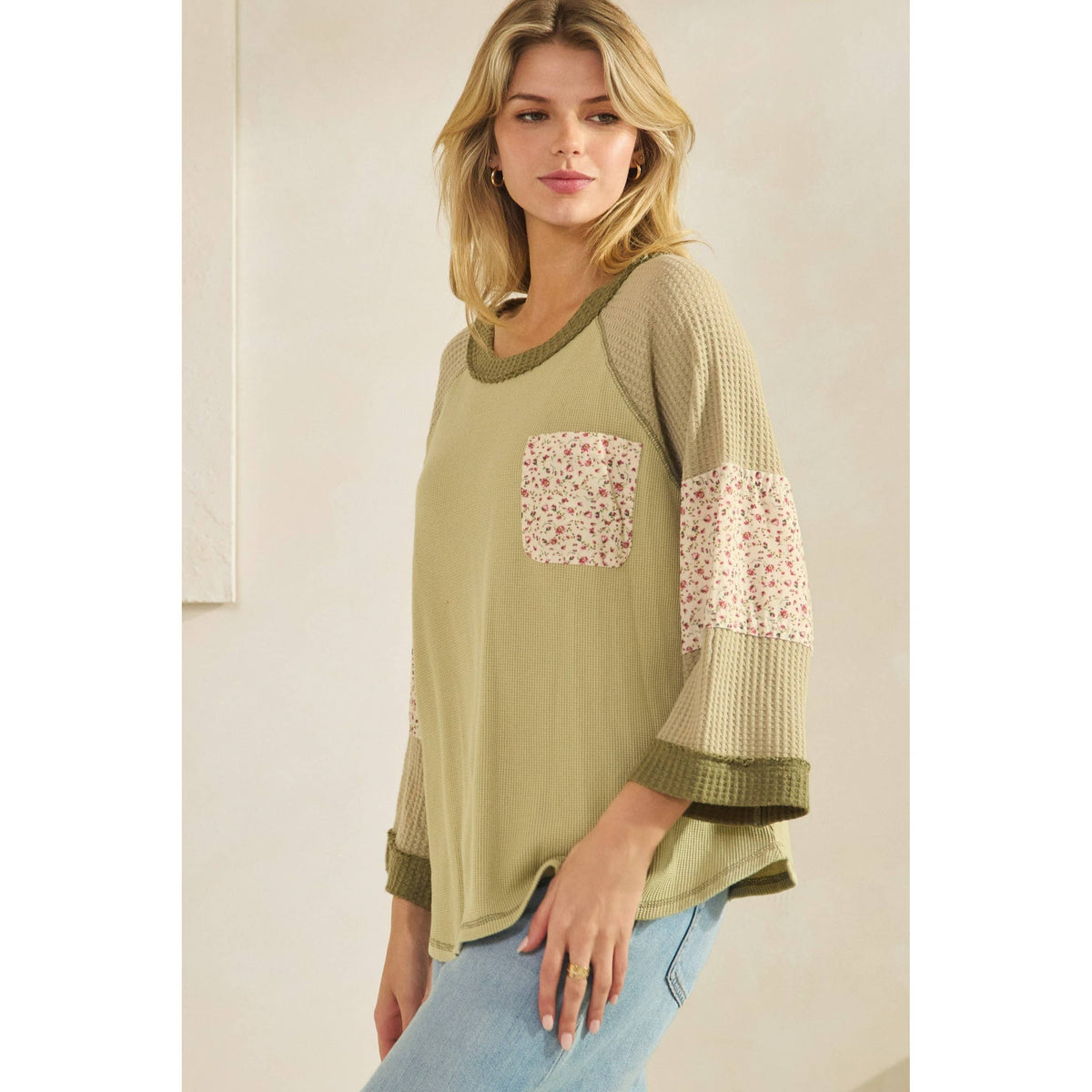 BLOSSOM PATCHWORK WAFFLE TOP