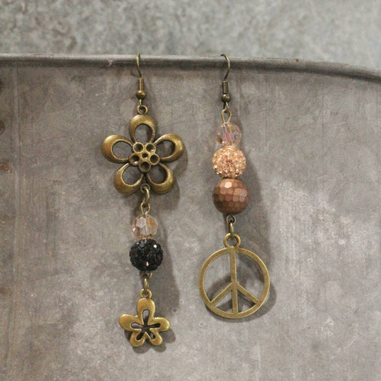 Primitive Peddler Peace & Flowers Dangle Earrings