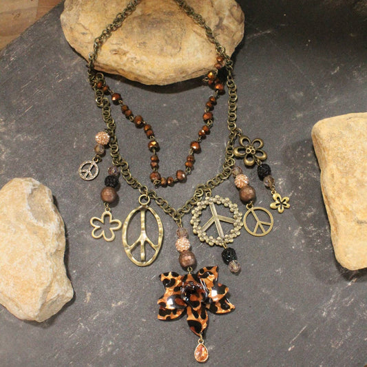 Peace & Flowers Leopard Layered Necklace