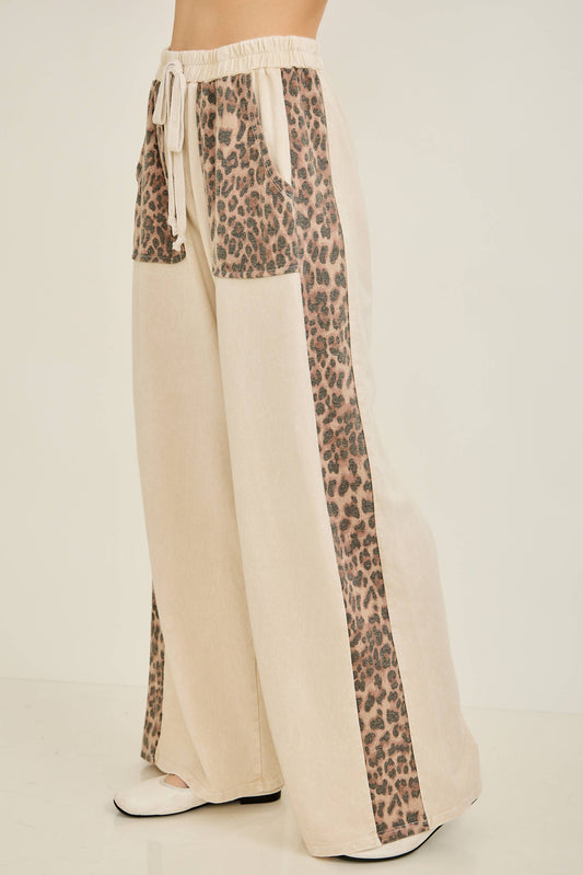 MineralWashed Leopard Print Pocket Side Trim Pants HP6162P1