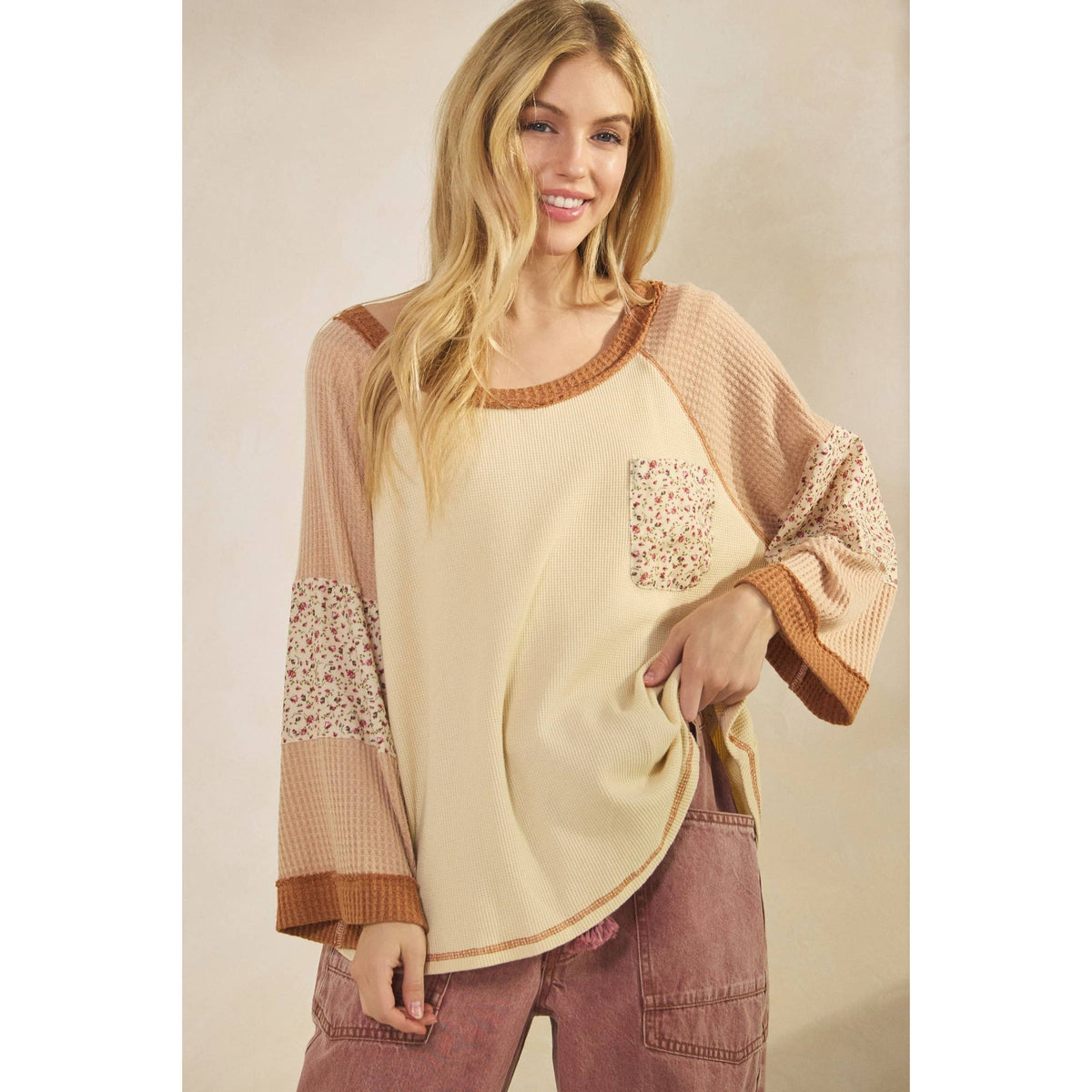 BLOSSOM PATCHWORK WAFFLE TOP
