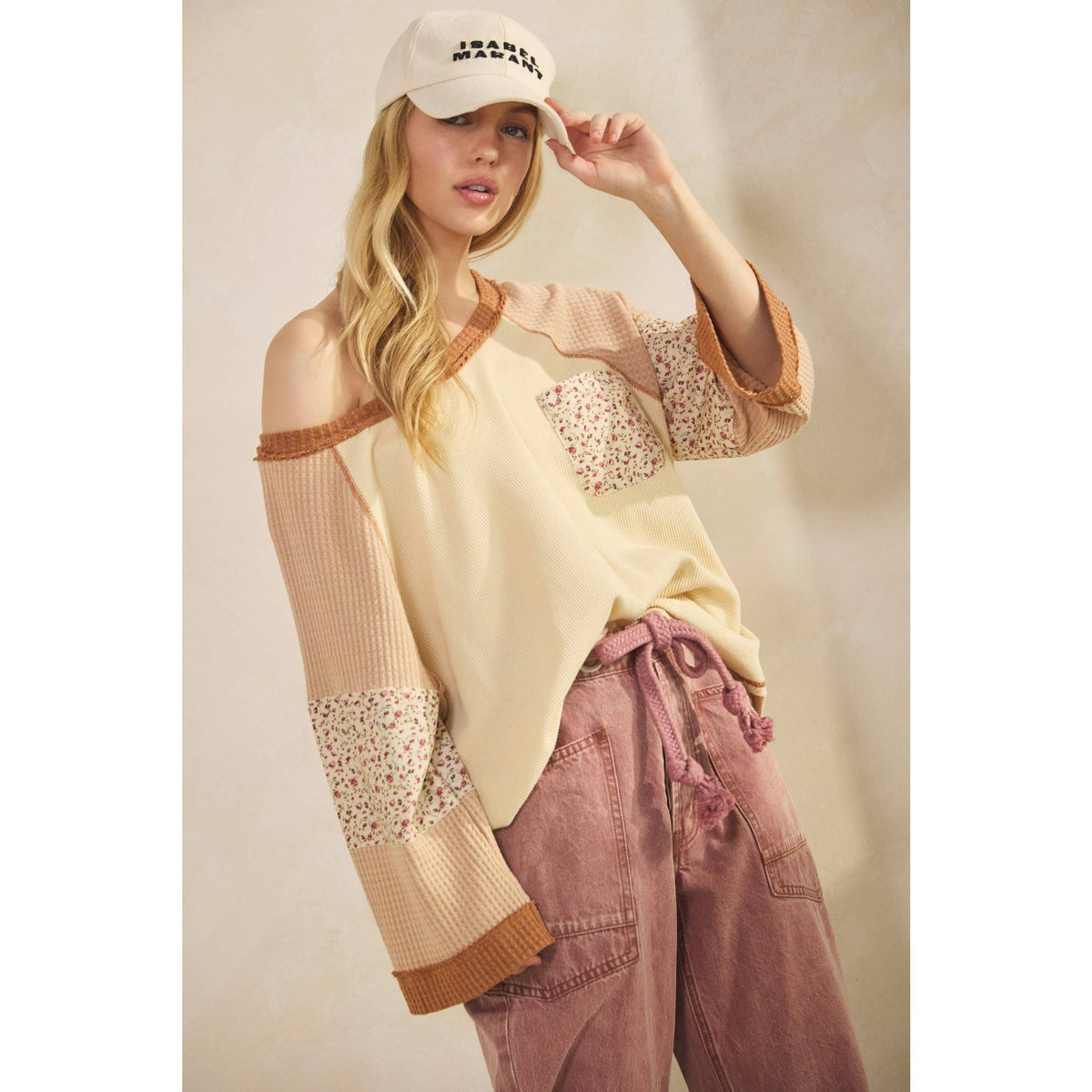 BLOSSOM PATCHWORK WAFFLE TOP