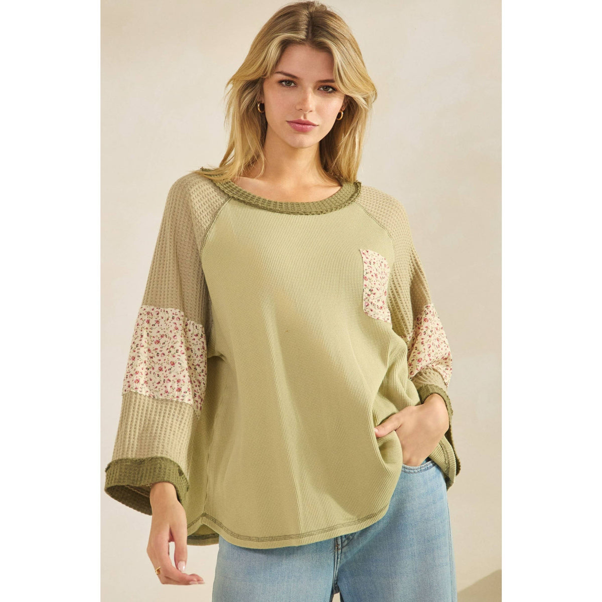 BLOSSOM PATCHWORK WAFFLE TOP