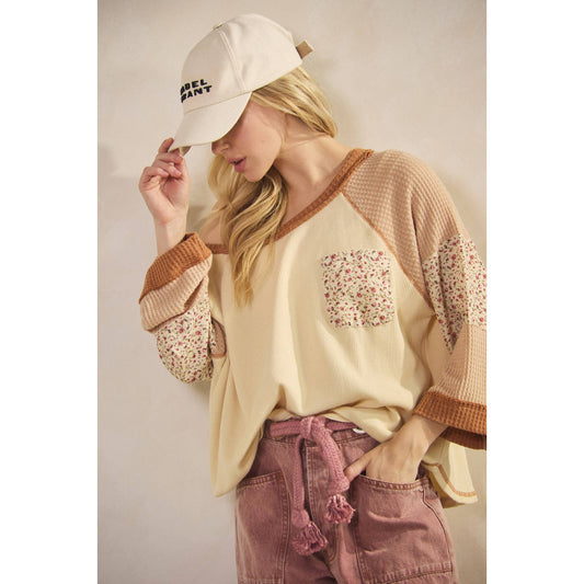 BLOSSOM PATCHWORK WAFFLE TOP