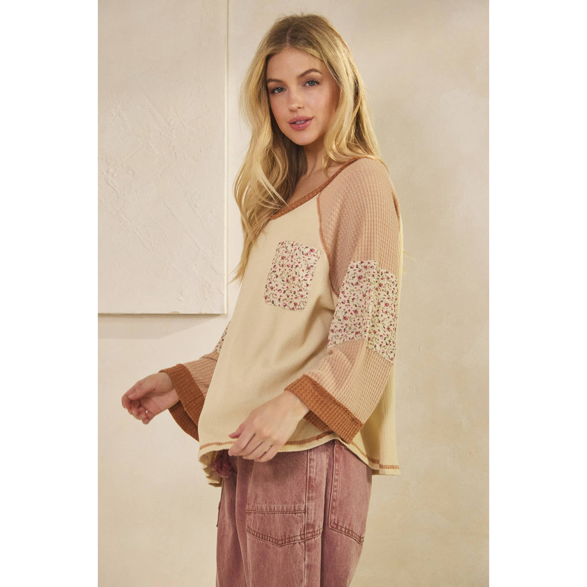 BLOSSOM PATCHWORK WAFFLE TOP