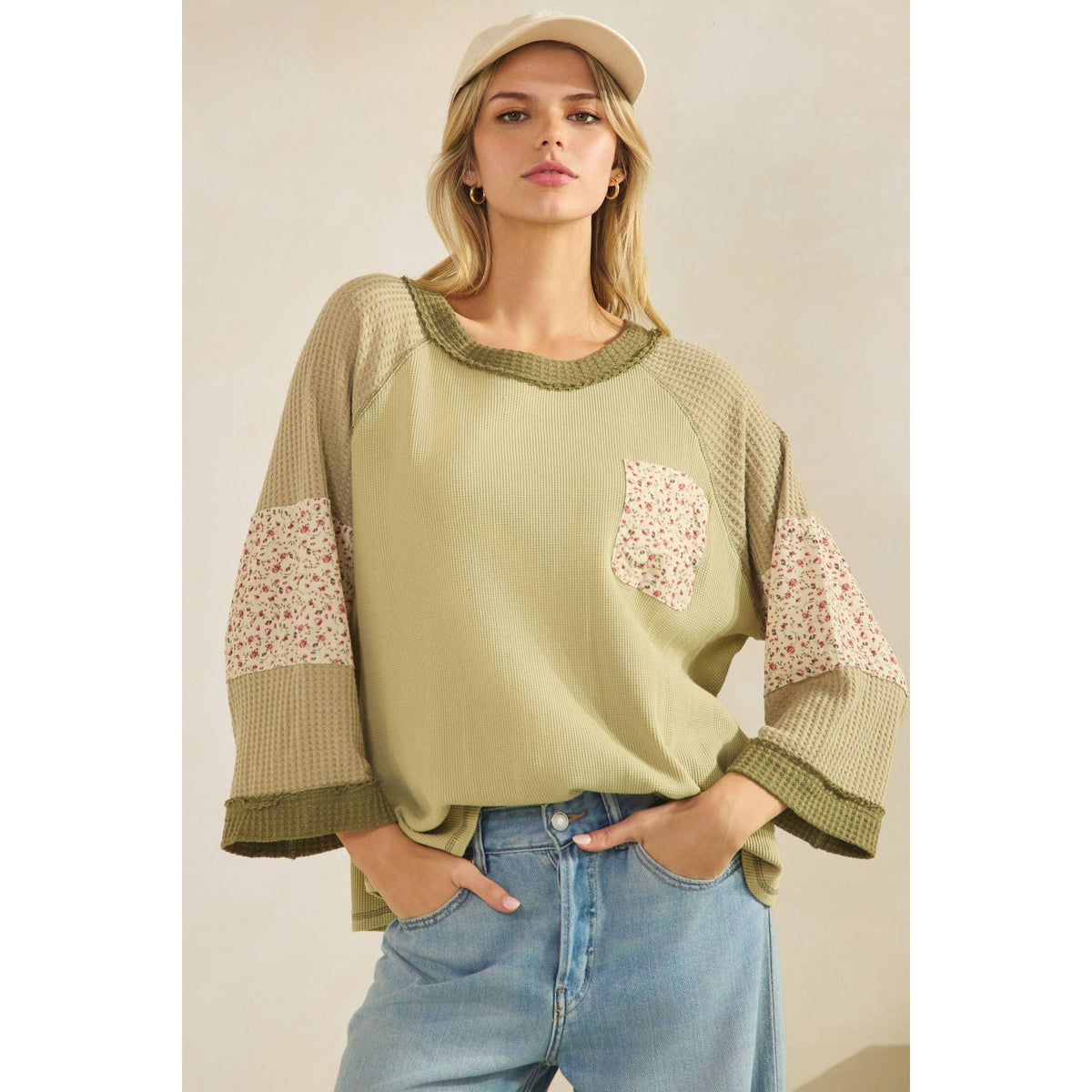 BLOSSOM PATCHWORK WAFFLE TOP