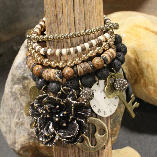 Simply Elegant Black Leopard Flower Charm'd Bracelet Set