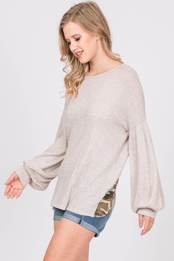 Camo Crossed Open Back Top T2108