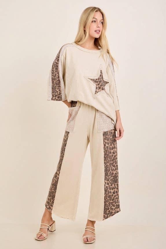 MineralWashed Leopard Lace Star patched 3quarters top HT7639