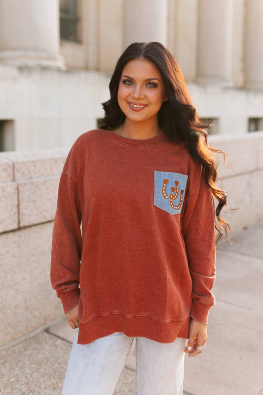 DENIM POCKET TOP- VINTAGE WINE