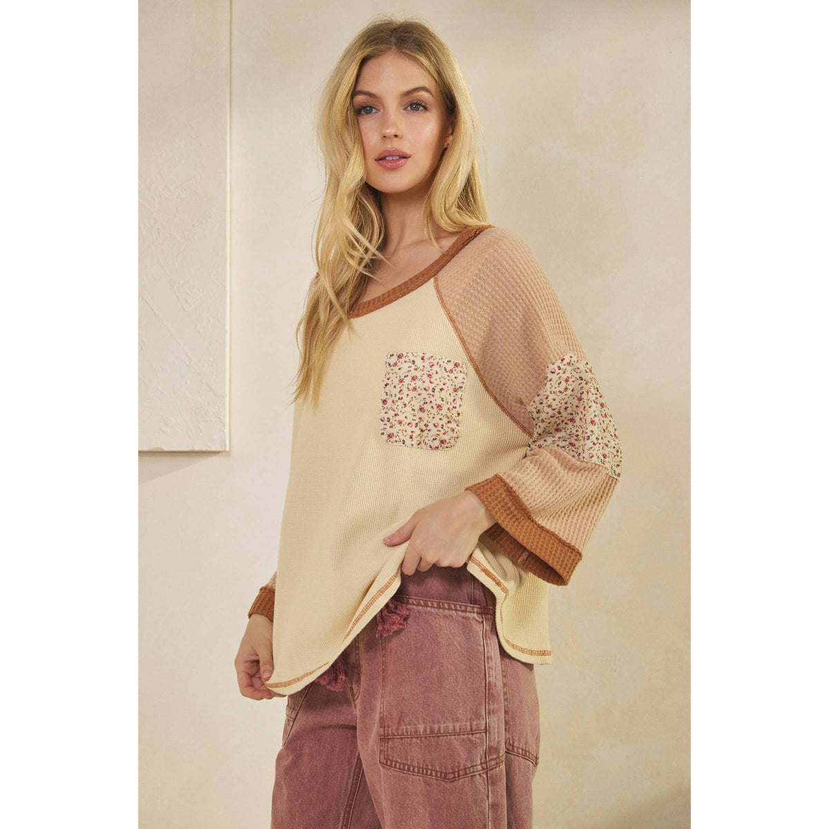 BLOSSOM PATCHWORK WAFFLE TOP