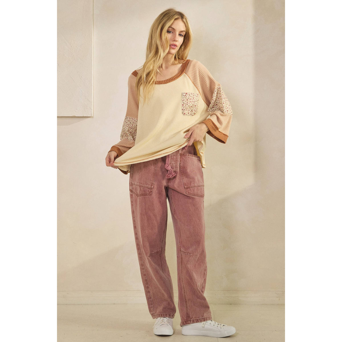 BLOSSOM PATCHWORK WAFFLE TOP
