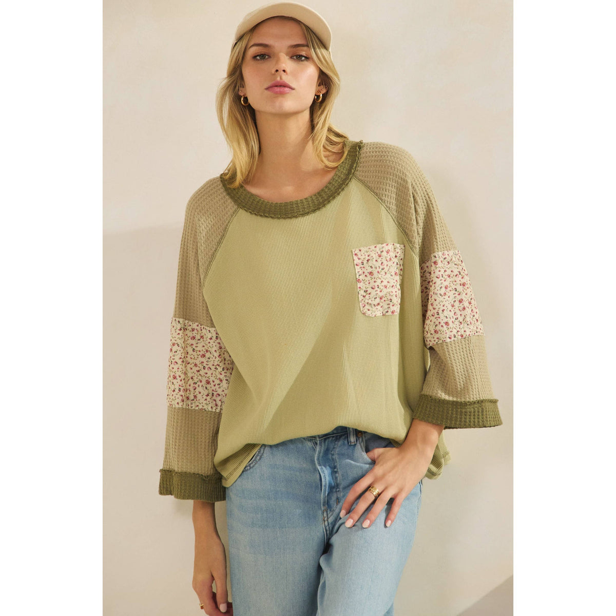 BLOSSOM PATCHWORK WAFFLE TOP
