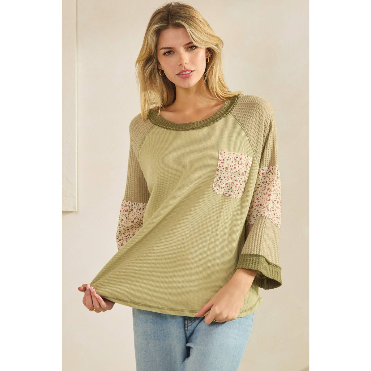 BLOSSOM PATCHWORK WAFFLE TOP