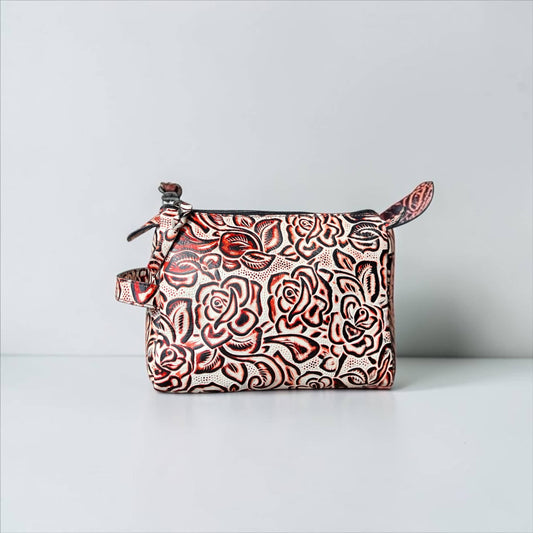 WESTERN LINENS Tooled Leather Makeup Bag