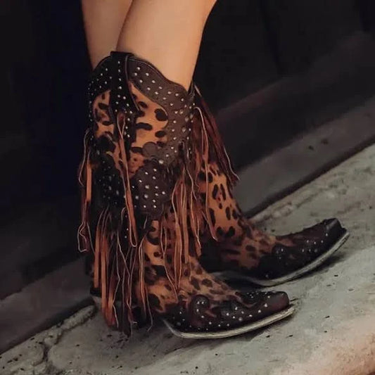 Corral Lepoard Print and Fringe Boots