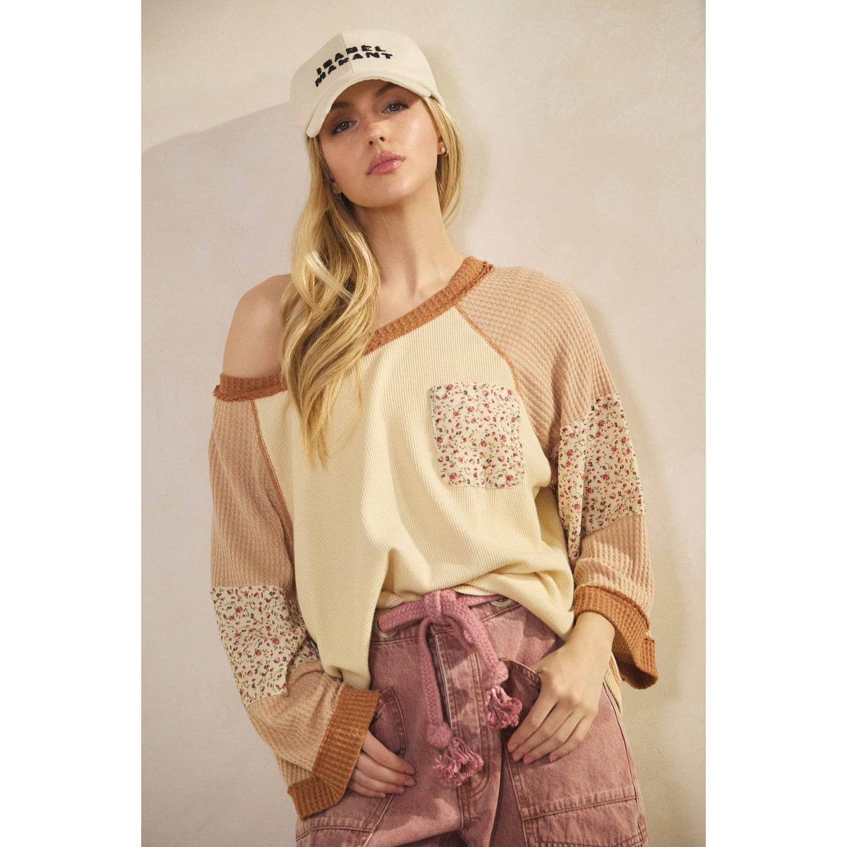 BLOSSOM PATCHWORK WAFFLE TOP
