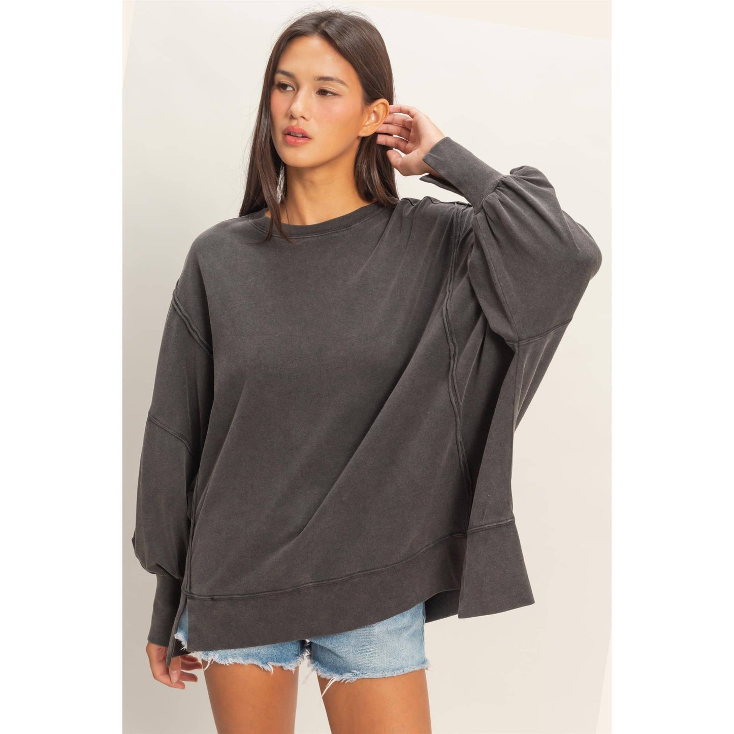 Oversized Seam Detail Long Sleeve Top