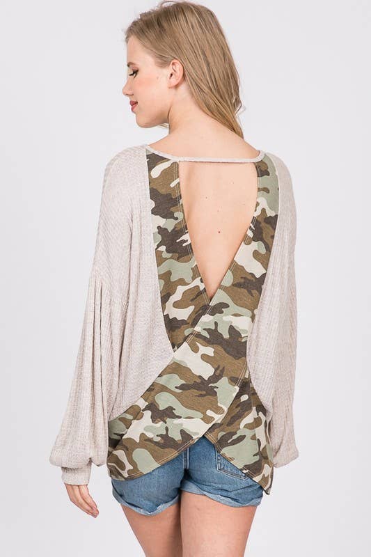 Camo Crossed Open Back Top T2108