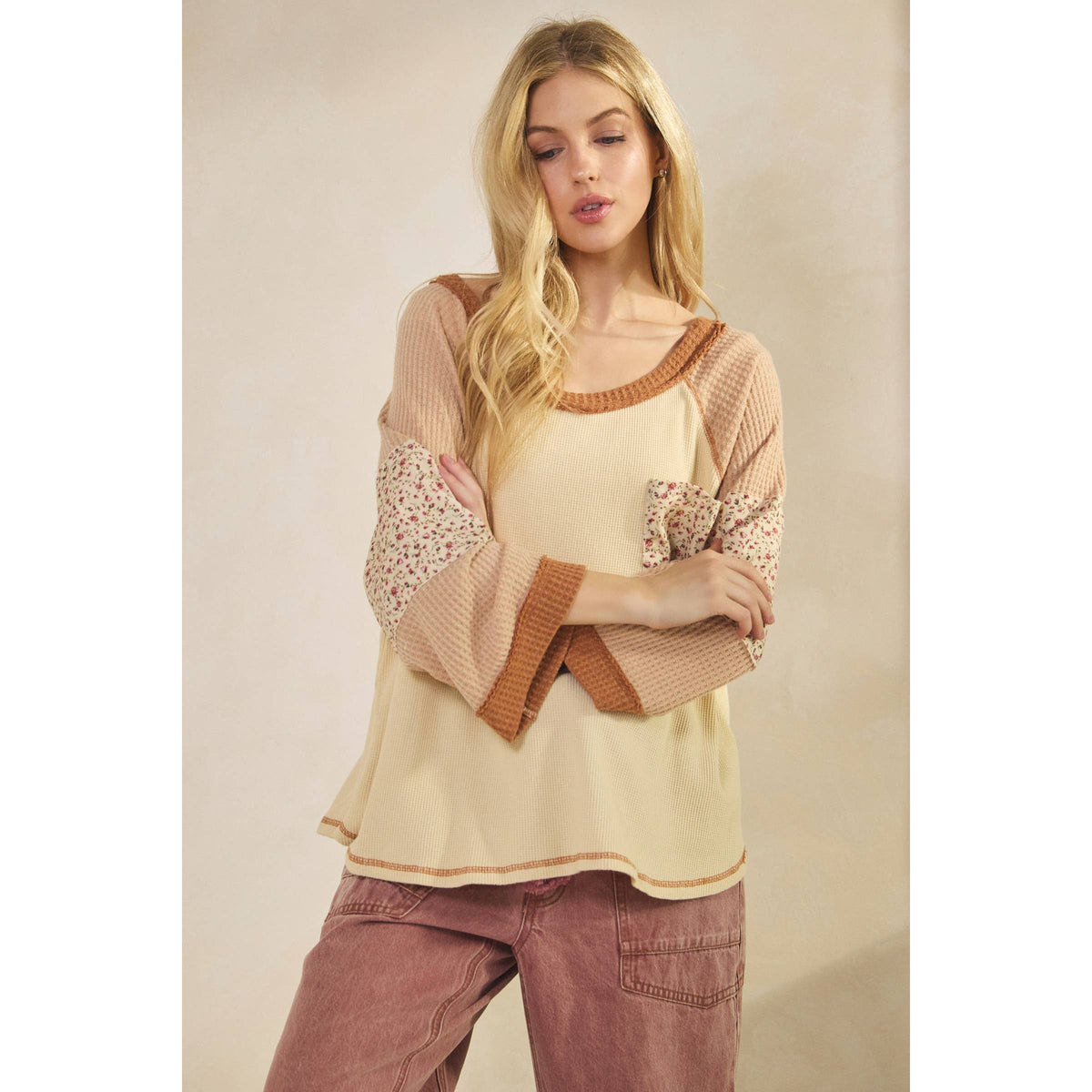 BLOSSOM PATCHWORK WAFFLE TOP